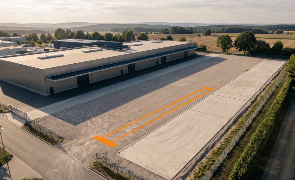 Produktionshalle mit laufender Fertigungsanlage